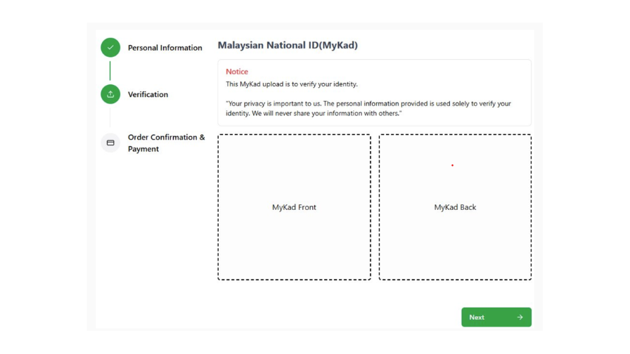 Upload clear photos of the front and back of your IC - RNG